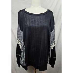 Sugarfox Women Black Lace Floral Sleeve Boat Neck Sweater Top Whimsygoth